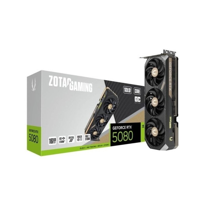 Tarjeta Gráfica ZOTAC GAMING GeForce RTX 5080 SOLID CORE OC 16GB GDDR7 Reflex 2 RTX AI DLSS4