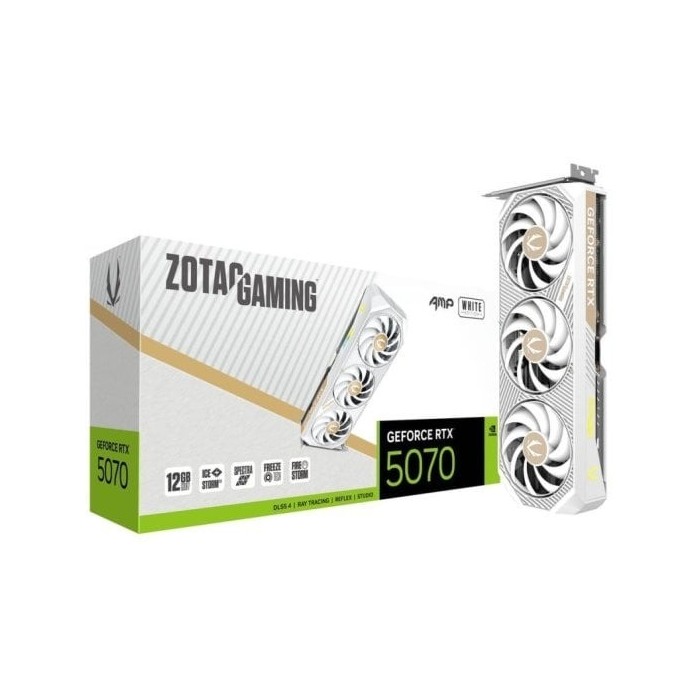 Tarjeta Gráfica ZOTAC GAMING GeForce RTX 5070 AMP White Edition 12GB GDDR7 Reflex 2 RTX AI DLSS4