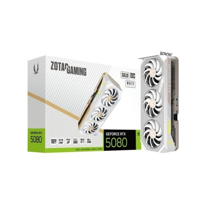 Tarjeta Gráfica ZOTAC GAMING GeForce RTX 5080 SOLID OC 16GB GDDR7 Reflex 2 RTX AI DLSS4 Blanca