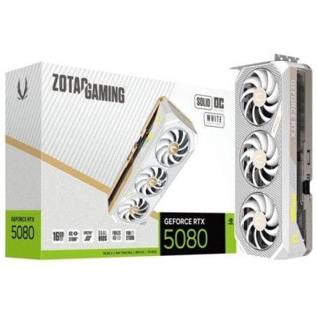 Tarjeta Gráfica ZOTAC GAMING GeForce RTX 5080 SOLID OC 16GB GDDR7 Reflex 2 RTX AI DLSS4 Blanca