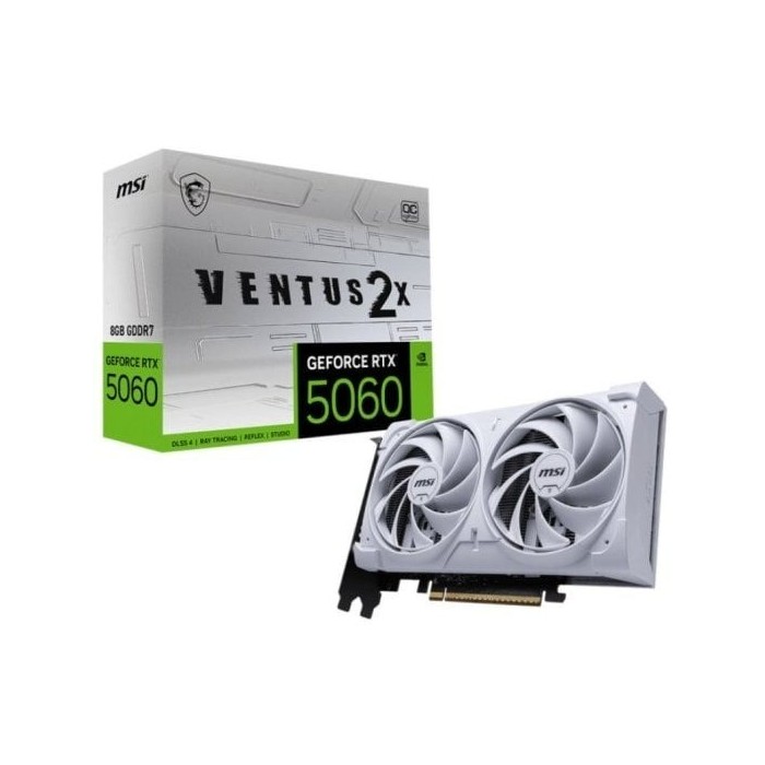 Tarjeta Gráfica MSI GeForce RTX 5060 VENTUS 2X OC 8GB GDDR7 Reflex 2 RTX AI DLSS4 Blanca