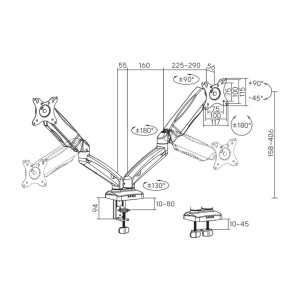 DT32TSR-221 – Soporte de Mesa PRO Contrapeso Giratorio e Inclinable para Monitor 9Kg
