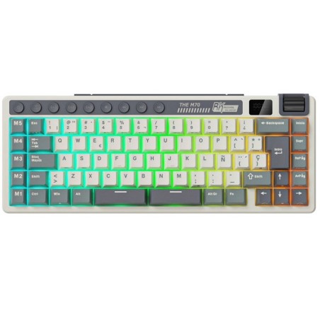 Teclado para Mac y Windows Royal Kludge RKM70 ISO-ES RGB Hot-Swappable Switch Cream Wireless Cyan Purple