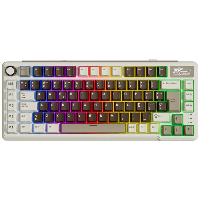 Teclado para Mac y Windows Royal Kludge RKL75 ISO-ES RGB Hot-Swappable Switch Cream Wireless Mokko Grey