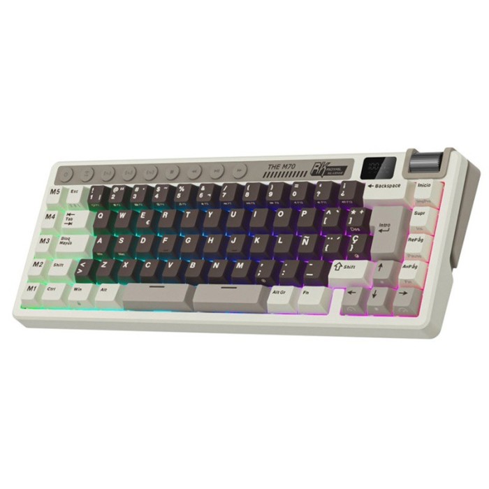 Teclado para Mac y Windows Royal Kludge RKM70 ISO-ES RGB Hot-Swappable Switch Beige Wireless Mokko Grey