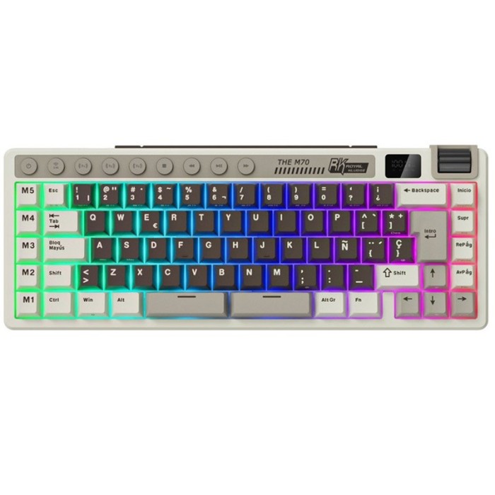 Teclado para Mac y Windows Royal Kludge RKM70 ISO-ES RGB Hot-Swappable Switch Cream Wireless Mokko Grey