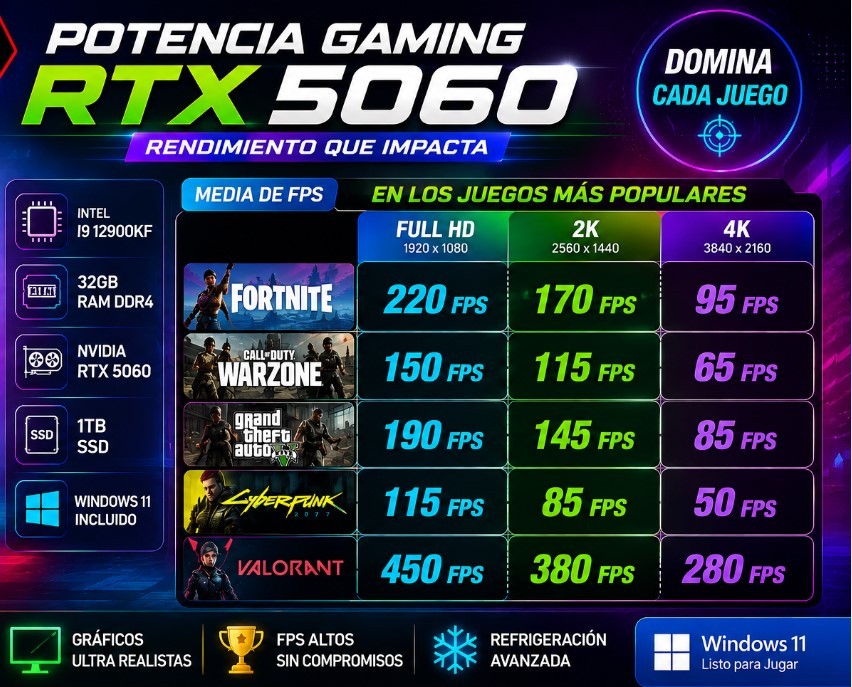 (1) Ordenador Gaming I9 12900KF - 32 RAM - SSD 1T - RTX 5060 + Windows 11