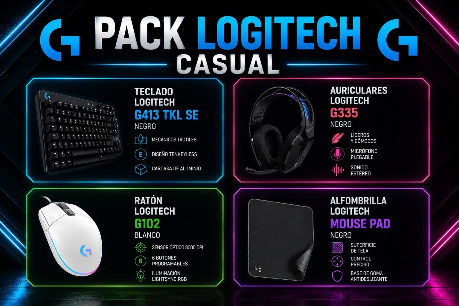 Pack Logitech Casual – Rendimiento, Confort y Estilo para tu Setup