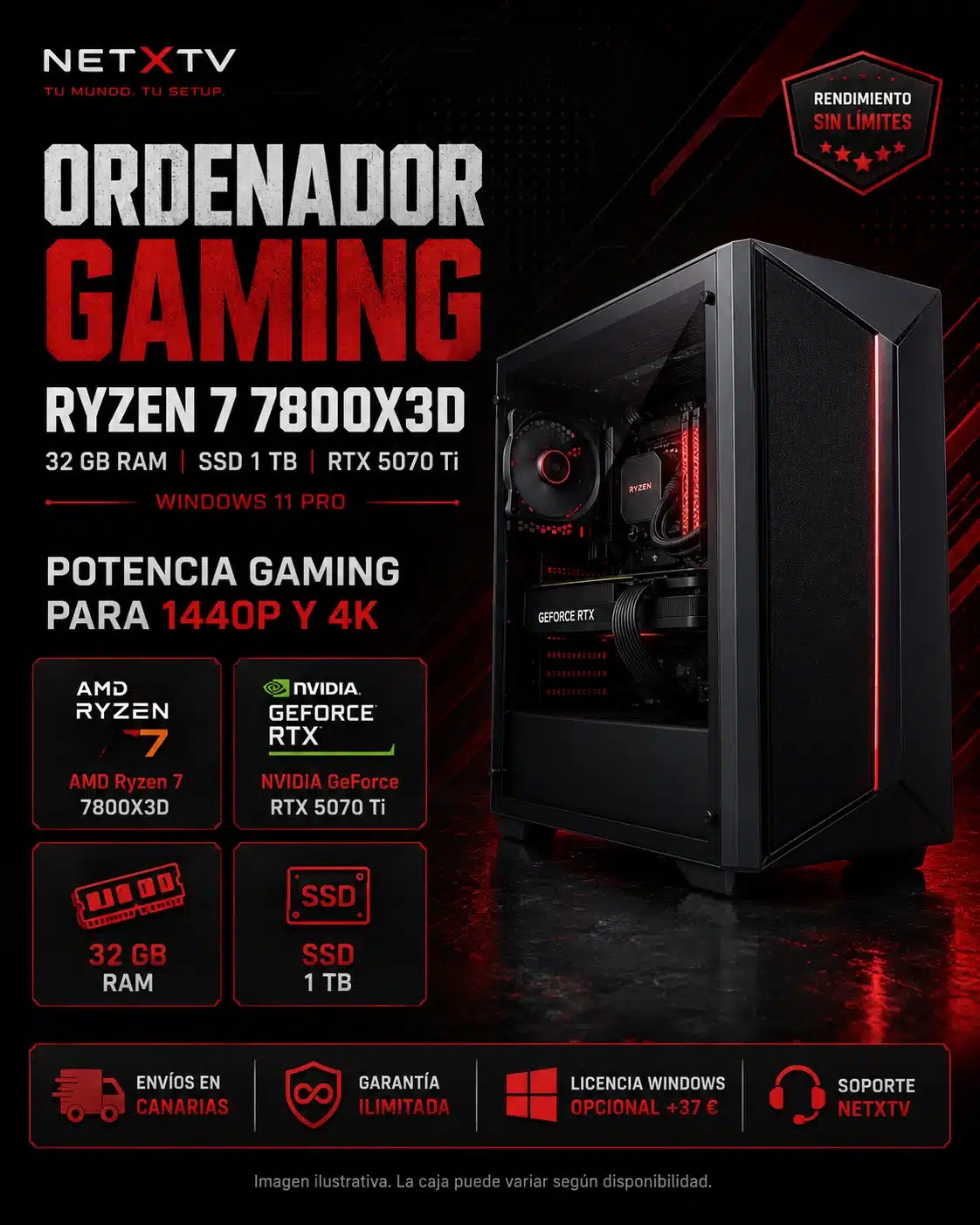 (17) Ordenador Gaming Ryzen 7 7800X3D | 32 GB RAM | SSD 1 TB | RTX 5070 Ti | Windows 11 Pro - Imagen 2