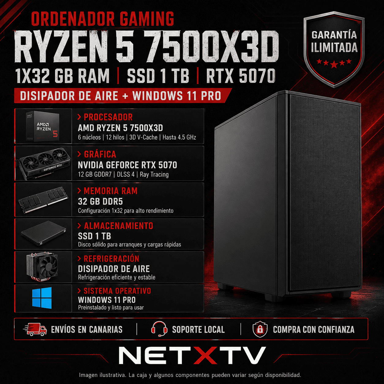 (46) Ordenador Gaming Ryzen 5 7500X3D | 32 GB RAM | SSD 1 TB | RTX 5070 | Windows 11 Pro - Imagen 4