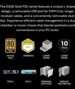 Lian Li EDGE Gold EG1000G ATX 3.1 PCIe 5.1 1000W 80 Plus Gold Modular - Imagen 2